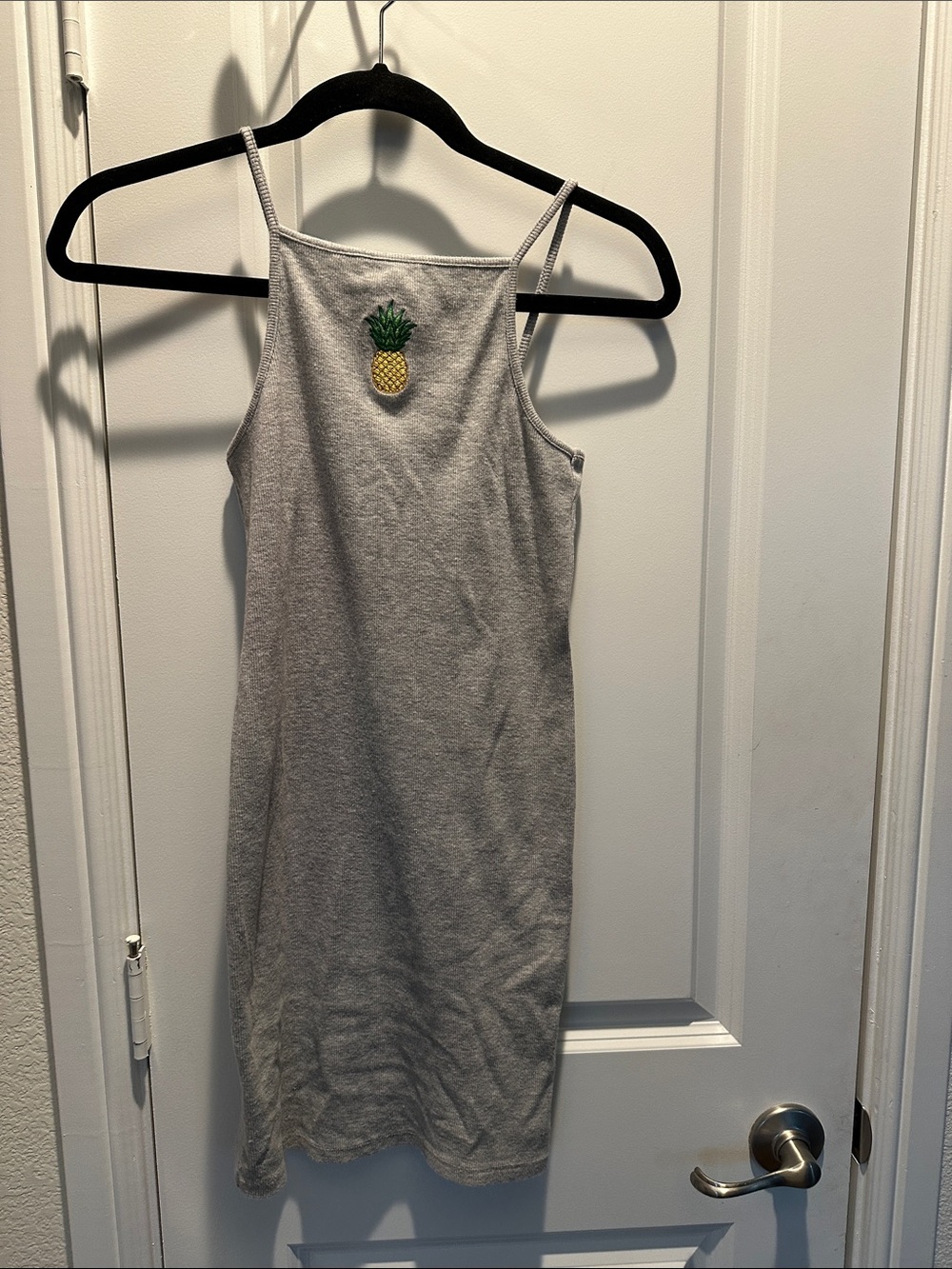 Forever 21 Gray Pineapple-Embroidered Spaghetti Strap Tank Dress